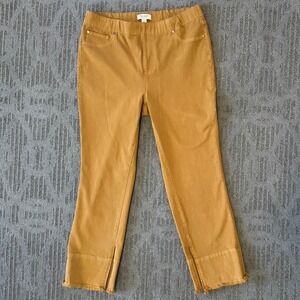 Tru Luxe 4 Way Stretch Capri Pants Size 8 Tobacco Pull On Twill Raw Hem Stretch